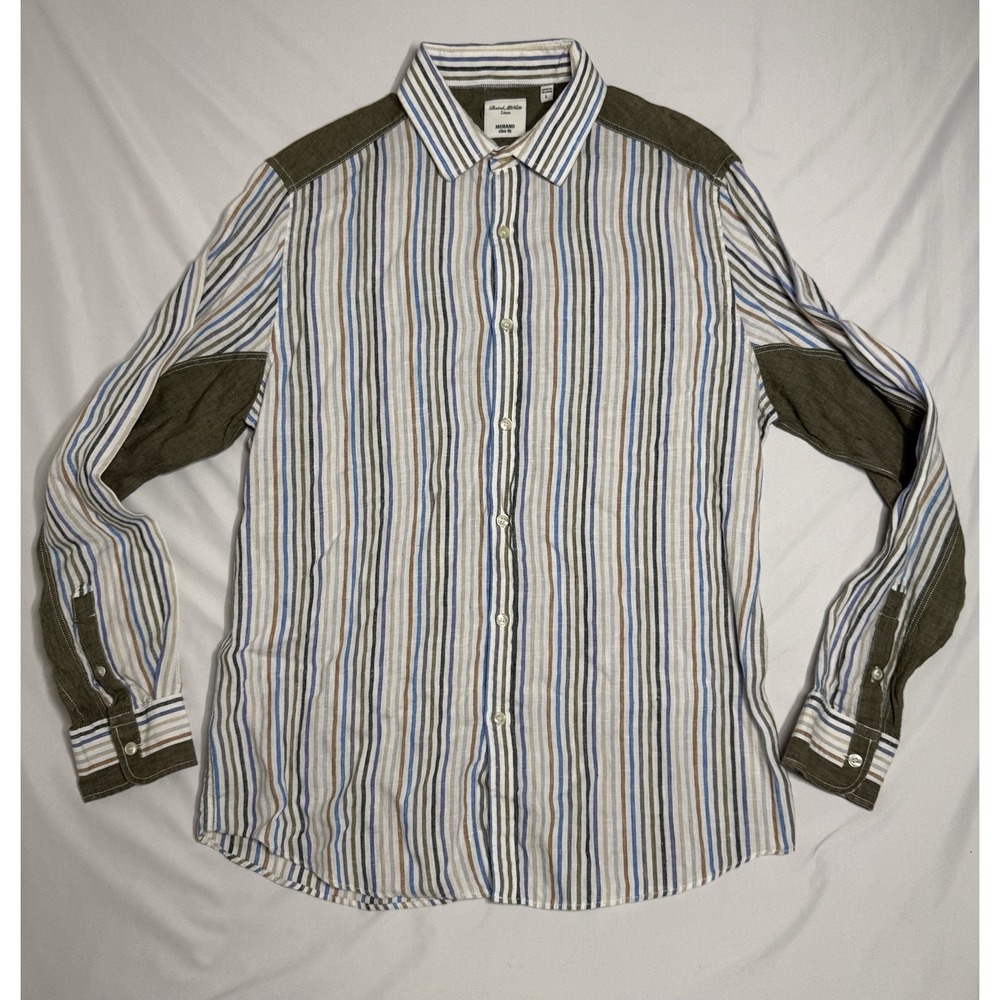 Murano Slim Fit Baird McNutt Linen Sport Shirt Multicolor Stripe Mens Size L